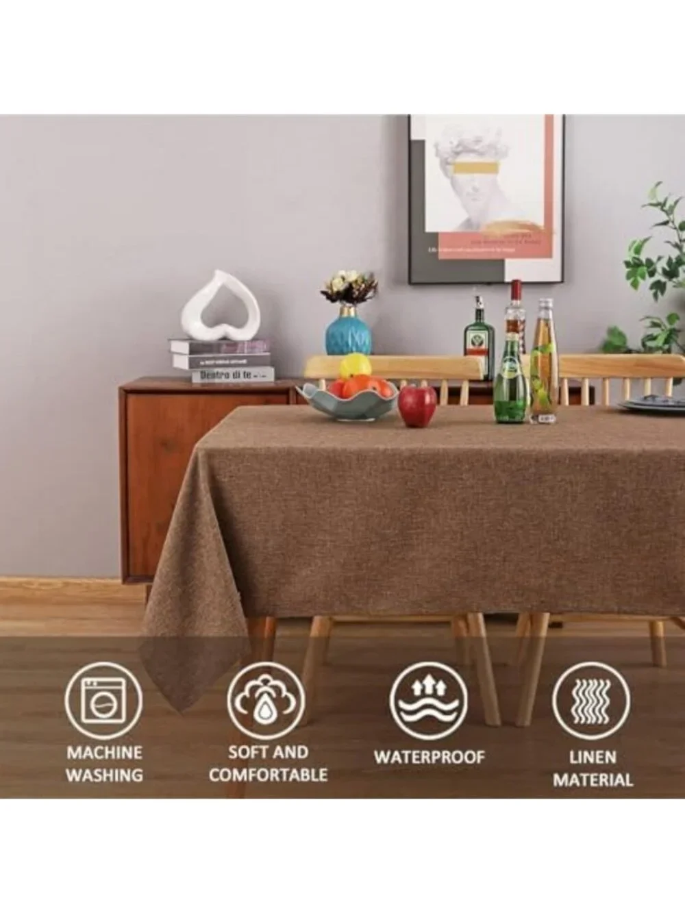 Wrinkle-Free Faux Linen Tablecloth - Textured Washable Cover for Rectangle